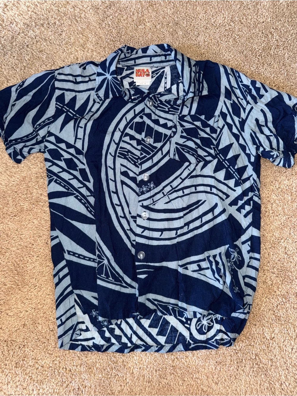 Hilo Hattie Kids' Navy & Light Blue Button-Down Hawaiian Shirt